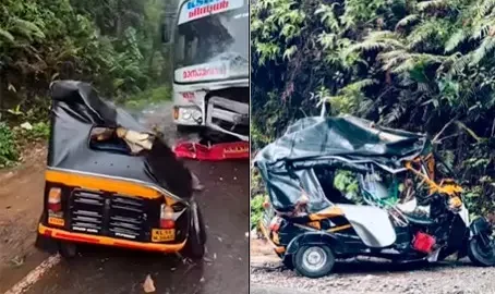 കെ.എസ്.ആർ.ടി.സി മിന്നൽ ബസ് ഓട്ടോയിൽ ഇടിച്ച് മൂന്ന് പേർക്ക് ദാരുണാന്ത്യം; മരിച്ചത് മാതാപിതാക്കളും മകനും