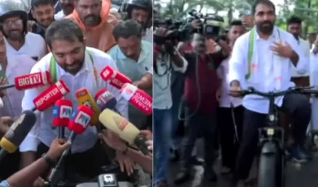 ചാണ്ടി ഉമ്മൻ സത്യപ്രതിജ്ഞക്കായി നിയമസഭയിലെത്തിയത് സൈക്കിളിൽ, ഷർട്ടിൽ പിതാവിന്‍റെ ചിത്രം